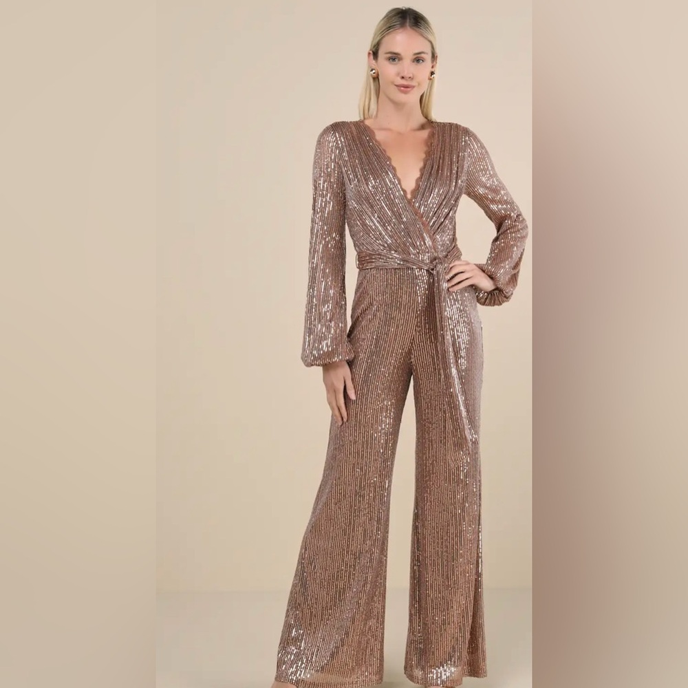 Lulu's Shimmering Bronze Sequin Jumpsuit